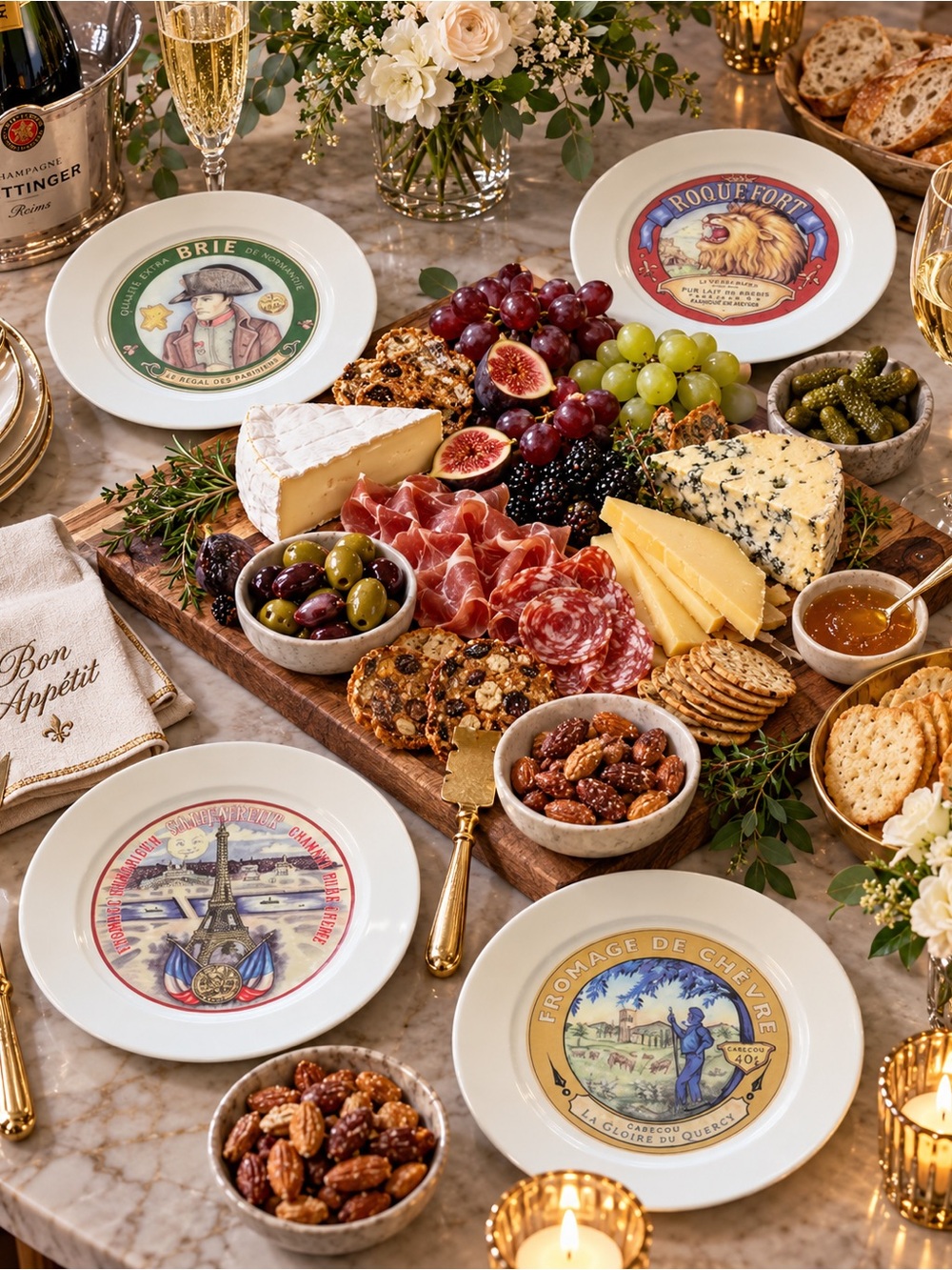 Set of 4 Restoration Hardware Classic French Appetizer Charcuterie Cheese Plates
